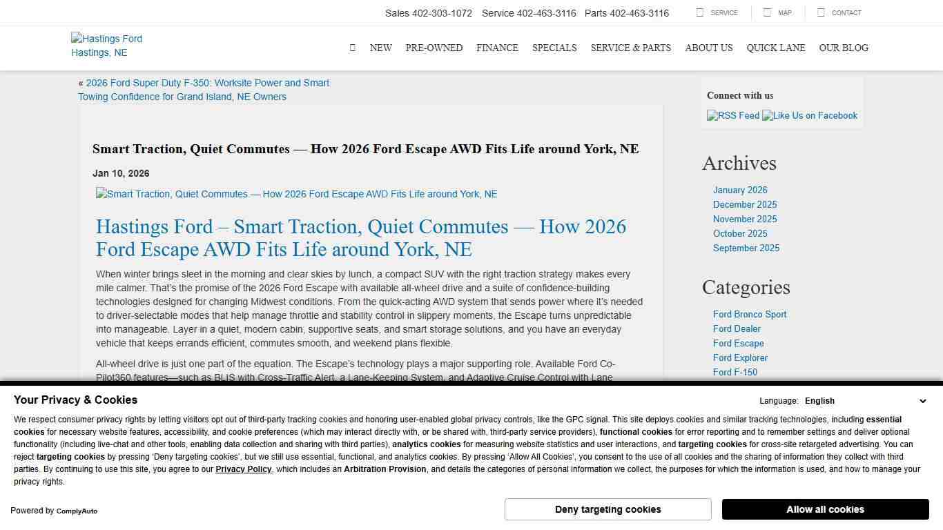 Smart Traction, Quiet Commutes — How 2026 Ford Escape AWD Fits Life around York, NE - Hastings Ford